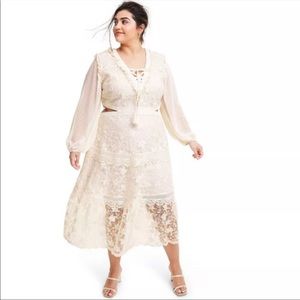 ALEXIS cream lace dress long sleeve cutout dress.